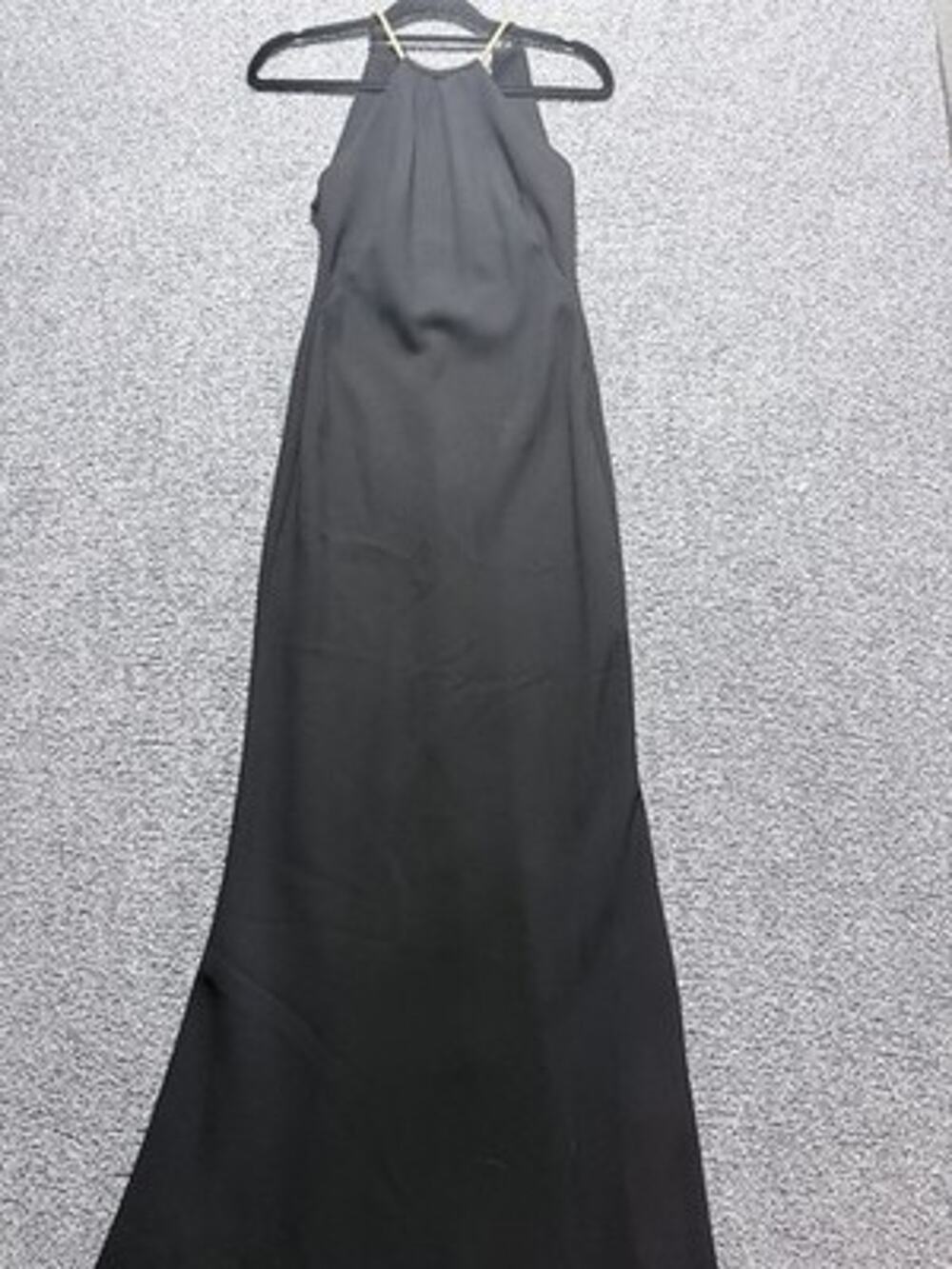 Aqua 61 In. Long Black Dress Gold Accents. sleek Halter Neck Luxury Sophisticate